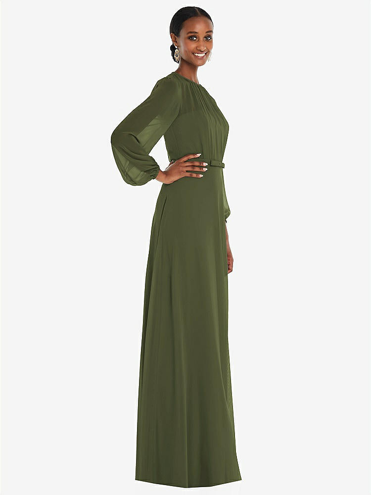【STYLE: 3098】Strapless Chiffon Maxi Dress with Puff Sleeve Blouson Overlay 【COLOR: Olive Green】