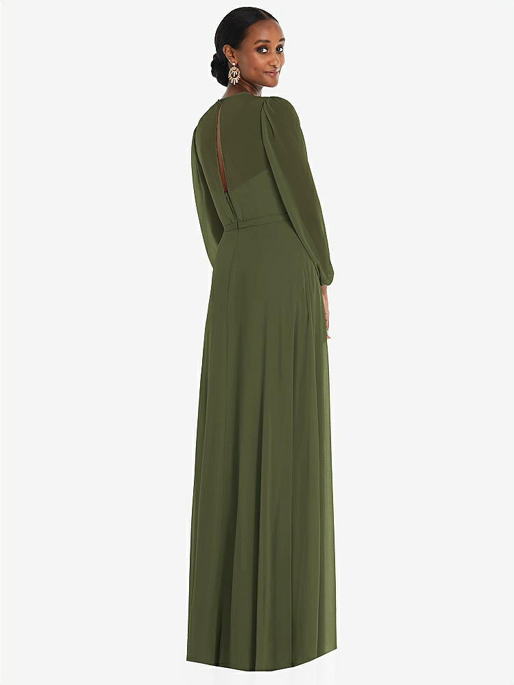 【NEW】【STYLE: 3098】ストラップレス シフォン マキシ ドレス パフ付き スリーブ ブルーソン オーバーレイ 【COLOR: Olive Green】【SIZE: 00-30W】