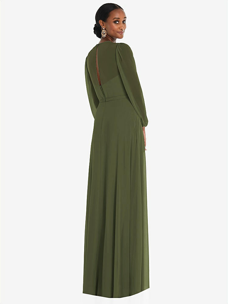 【STYLE: 3098】Strapless Chiffon Maxi Dress with Puff Sleeve Blouson Overlay 【COLOR: Olive Green】