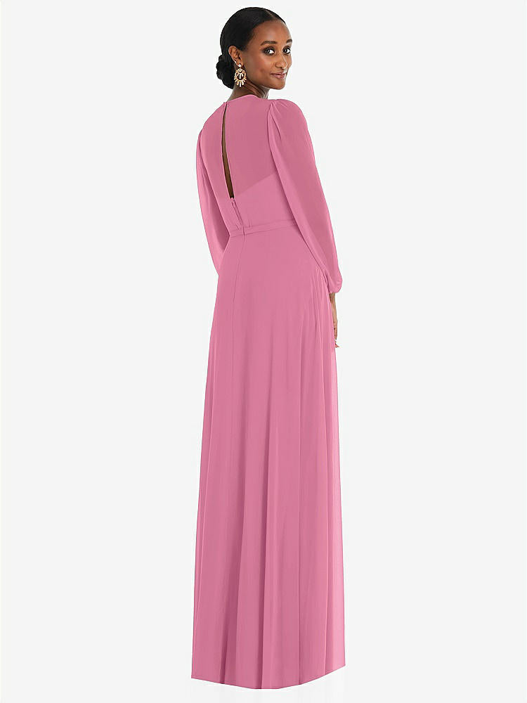 【STYLE: 3098】Strapless Chiffon Maxi Dress with Puff Sleeve Blouson Overlay 【COLOR: Orchid Pink】