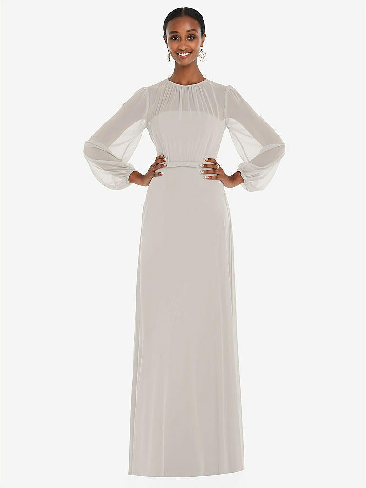 【STYLE: 3098】Strapless Chiffon Maxi Dress with Puff Sleeve Blouson Overlay 【COLOR: Oyster】