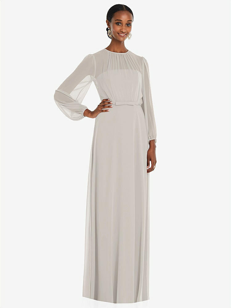 【STYLE: 3098】Strapless Chiffon Maxi Dress with Puff Sleeve Blouson Overlay 【COLOR: Oyster】