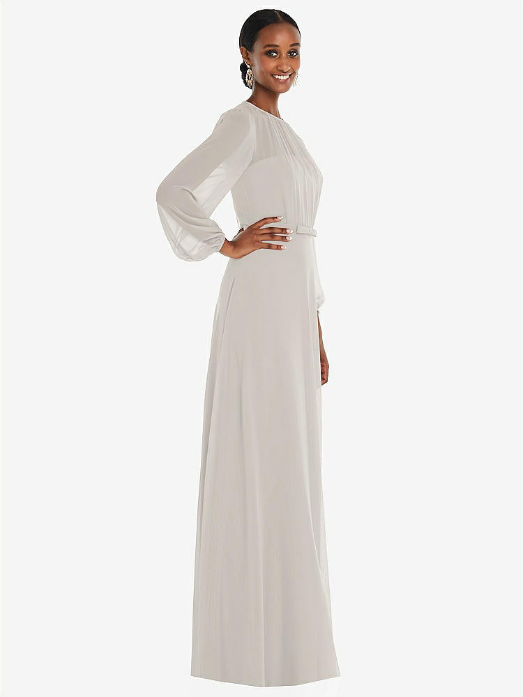 【STYLE: 3098】Strapless Chiffon Maxi Dress with Puff Sleeve Blouson Overlay 【COLOR: Oyster】