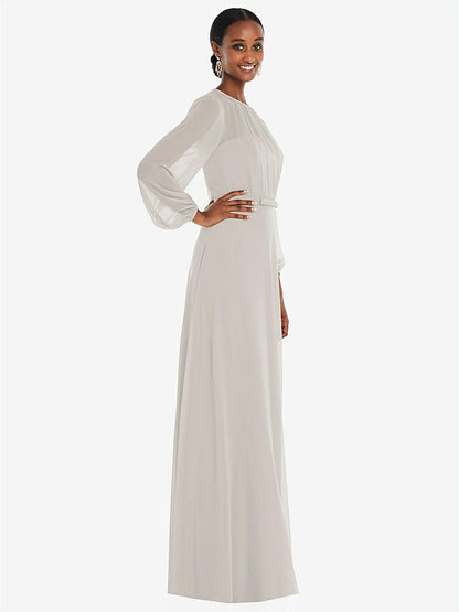 【STYLE: 3098】Strapless Chiffon Maxi Dress with Puff Sleeve Blouson Overlay 【COLOR: Oyster】