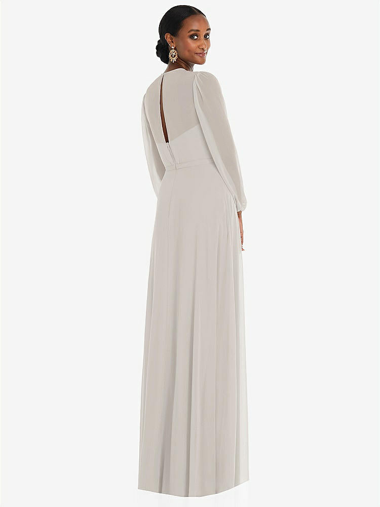 【STYLE: 3098】Strapless Chiffon Maxi Dress with Puff Sleeve Blouson Overlay 【COLOR: Oyster】