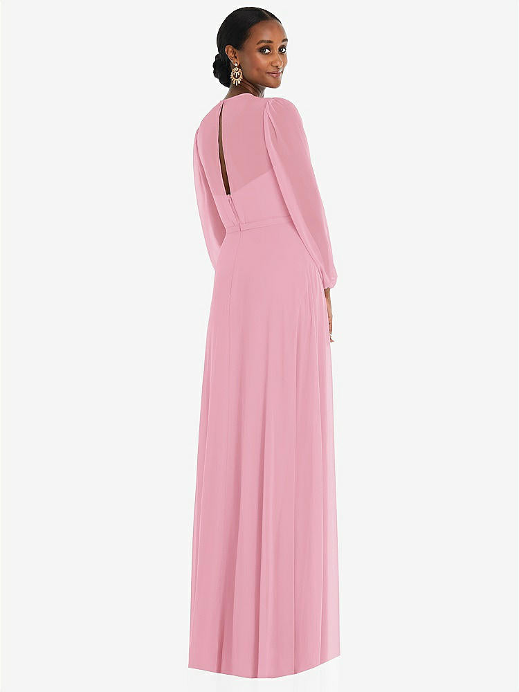 【NEW】【STYLE: 3098】ストラップレス シフォン マキシ ドレス パフ付き スリーブ ブルーソン オーバーレイ 【COLOR: Peony Pink】【SIZE: 00-30W】