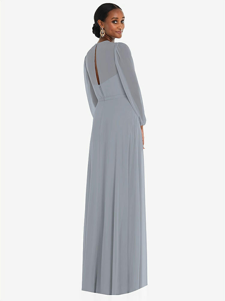 【STYLE: 3098】Strapless Chiffon Maxi Dress with Puff Sleeve Blouson Overlay 【COLOR: Platinum】