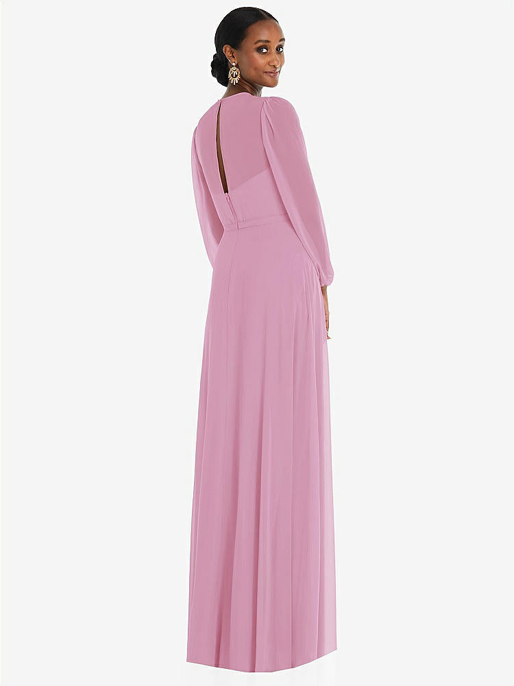 【NEW】【STYLE: 3098】ストラップレス シフォン マキシ ドレス パフ付き スリーブ ブルーソン オーバーレイ 【COLOR: Powder Pink】【SIZE: 00-30W】