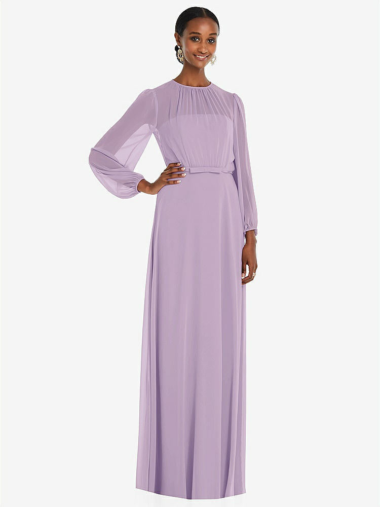 【NEW】【STYLE: 3098】ストラップレス シフォン マキシ ドレス パフ付き スリーブ ブルーソン オーバーレイ 【COLOR: Pale Purple】【SIZE: 00-30W】