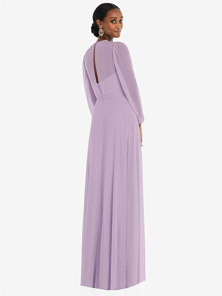 【NEW】【STYLE: 3098】ストラップレス シフォン マキシ ドレス パフ付き スリーブ ブルーソン オーバーレイ 【COLOR: Pale Purple】【SIZE: 00-30W】
