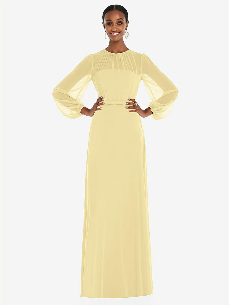 【STYLE: 3098】Strapless Chiffon Maxi Dress with Puff Sleeve Blouson Overlay 【COLOR: Pale Yellow】