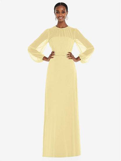 【STYLE: 3098】Strapless Chiffon Maxi Dress with Puff Sleeve Blouson Overlay 【COLOR: Pale Yellow】
