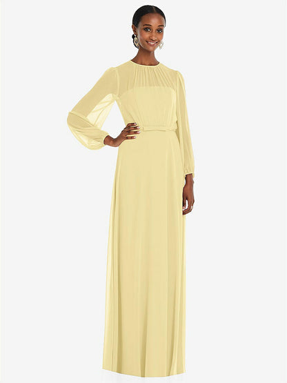 【STYLE: 3098】Strapless Chiffon Maxi Dress with Puff Sleeve Blouson Overlay 【COLOR: Pale Yellow】