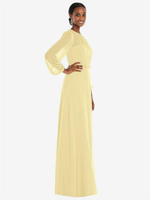 【STYLE: 3098】Strapless Chiffon Maxi Dress with Puff Sleeve Blouson Overlay 【COLOR: Pale Yellow】