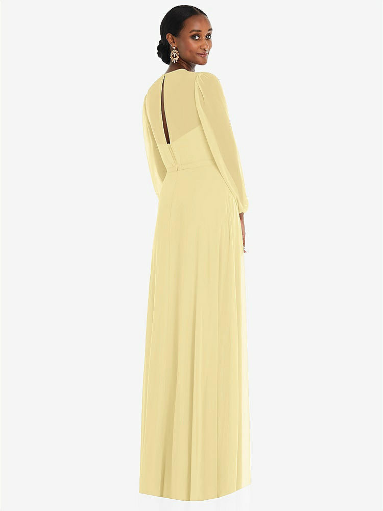 【STYLE: 3098】Strapless Chiffon Maxi Dress with Puff Sleeve Blouson Overlay 【COLOR: Pale Yellow】