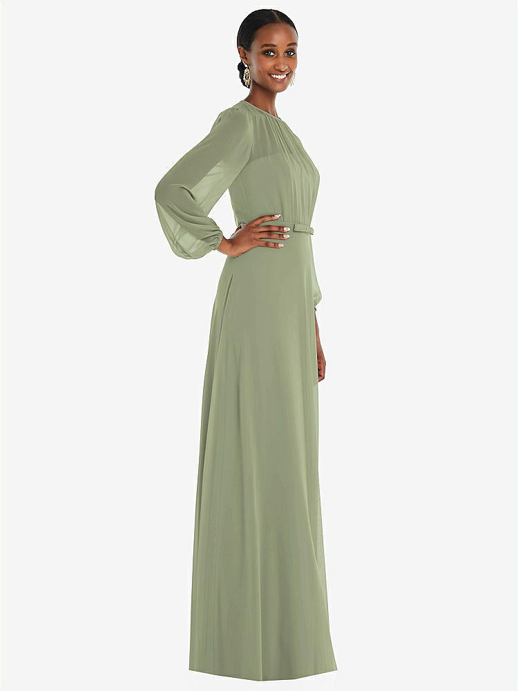 【STYLE: 3098】Strapless Chiffon Maxi Dress with Puff Sleeve Blouson Overlay 【COLOR: Sage】