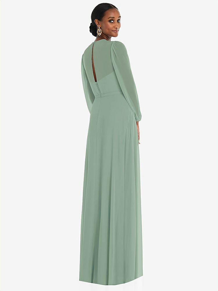 【NEW】【STYLE: 3098】ストラップレス シフォン マキシ ドレス パフ付き スリーブ ブルーソン オーバーレイ 【COLOR: Seagrass】【SIZE: 00-30W】