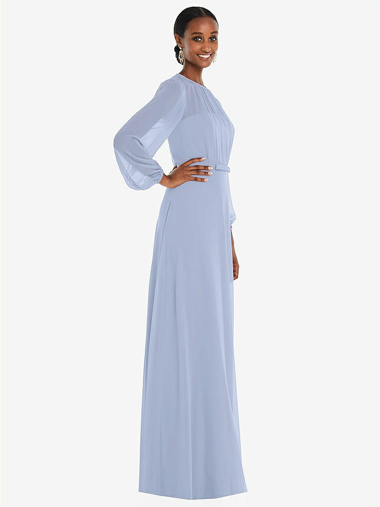 【NEW】【STYLE: 3098】ストラップレス シフォン マキシ ドレス パフ付き スリーブ ブルーソン オーバーレイ 【COLOR: Sky Blue】【SIZE: 00-30W】
