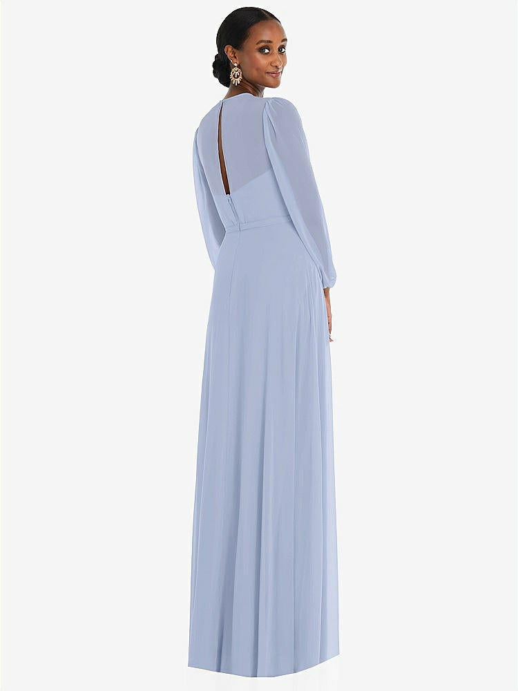 【NEW】【STYLE: 3098】ストラップレス シフォン マキシ ドレス パフ付き スリーブ ブルーソン オーバーレイ 【COLOR: Sky Blue】【SIZE: 00-30W】