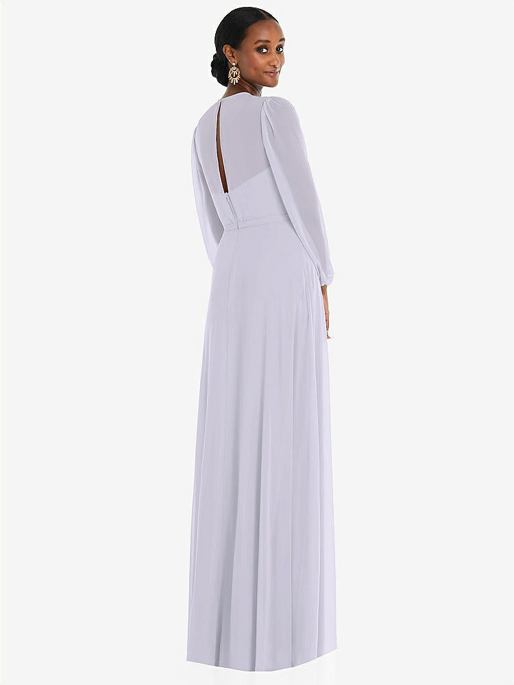 【NEW】【STYLE: 3098】ストラップレス シフォン マキシ ドレス パフ付き スリーブ ブルーソン オーバーレイ 【COLOR: Silver Dove】【SIZE: 00-30W】