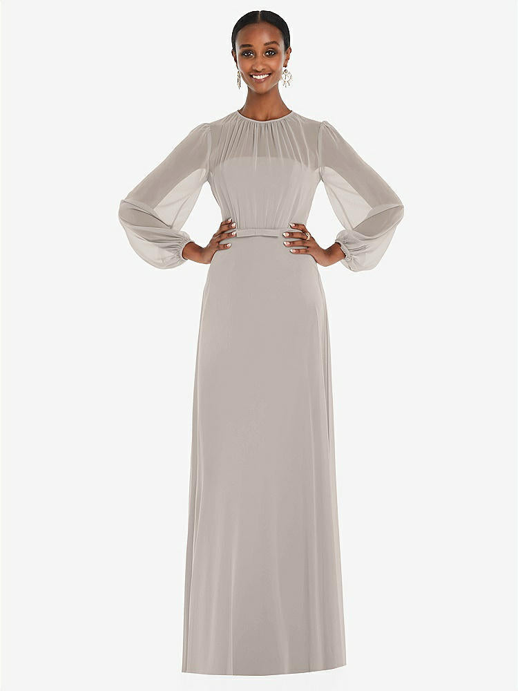 【STYLE: 3098】Strapless Chiffon Maxi Dress with Puff Sleeve Blouson Overlay 【COLOR: Taupe】