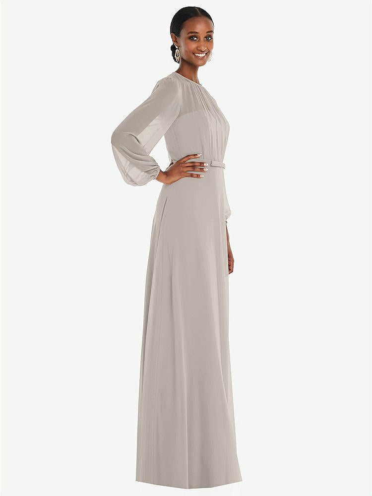 【STYLE: 3098】Strapless Chiffon Maxi Dress with Puff Sleeve Blouson Overlay 【COLOR: Taupe】