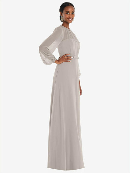 【STYLE: 3098】Strapless Chiffon Maxi Dress with Puff Sleeve Blouson Overlay 【COLOR: Taupe】