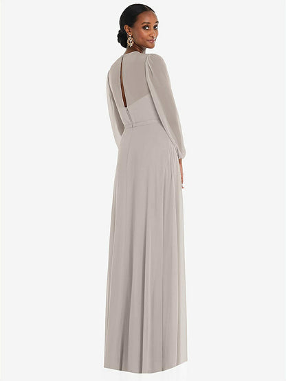 【STYLE: 3098】Strapless Chiffon Maxi Dress with Puff Sleeve Blouson Overlay 【COLOR: Taupe】
