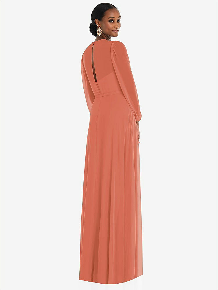【NEW】【STYLE: 3098】ストラップレス シフォン マキシ ドレス パフ付き スリーブ ブルーソン オーバーレイ 【COLOR: Terracotta Copper】【SIZE: 00-30W】