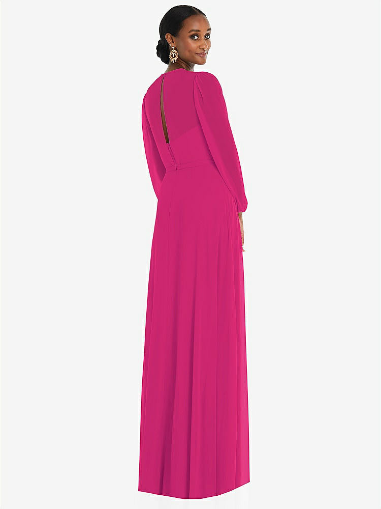 【NEW】【STYLE: 3098】ストラップレス シフォン マキシ ドレス パフ付き スリーブ ブルーソン オーバーレイ 【COLOR: Think Pink】【SIZE: 00-30W】