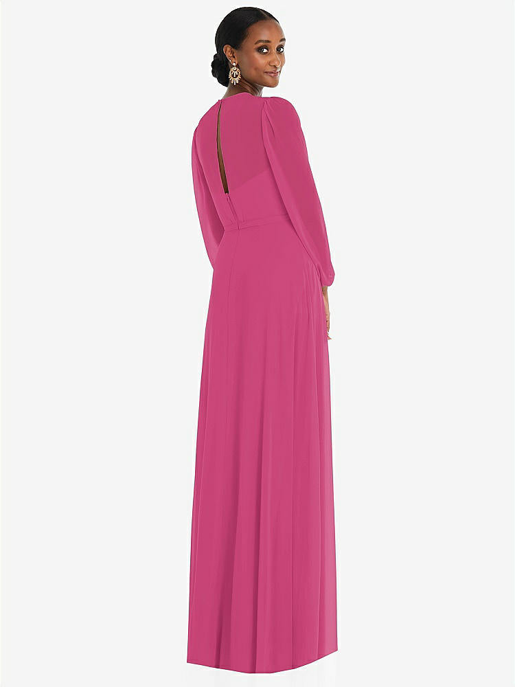【NEW】【STYLE: 3098】ストラップレス シフォン マキシ ドレス パフ付き スリーブ ブルーソン オーバーレイ 【COLOR: Tea Rose】【SIZE: 00-30W】