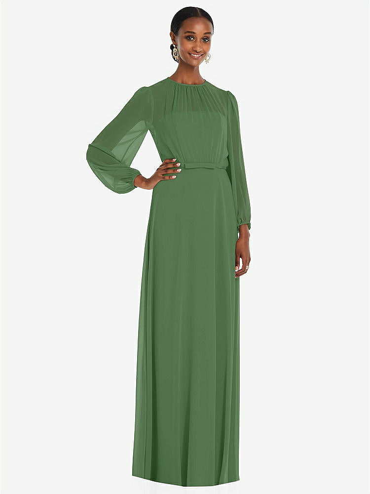 【STYLE: 3098】Strapless Chiffon Maxi Dress with Puff Sleeve Blouson Overlay 【COLOR: Vineyard Green】