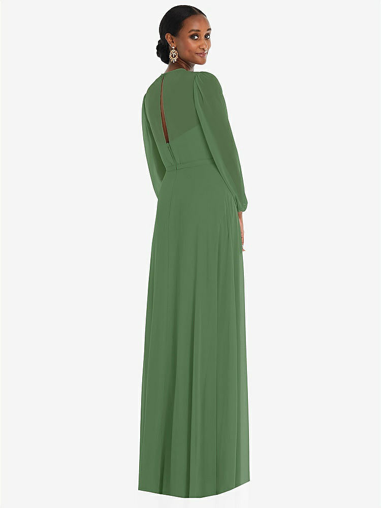 【STYLE: 3098】Strapless Chiffon Maxi Dress with Puff Sleeve Blouson Overlay 【COLOR: Vineyard Green】