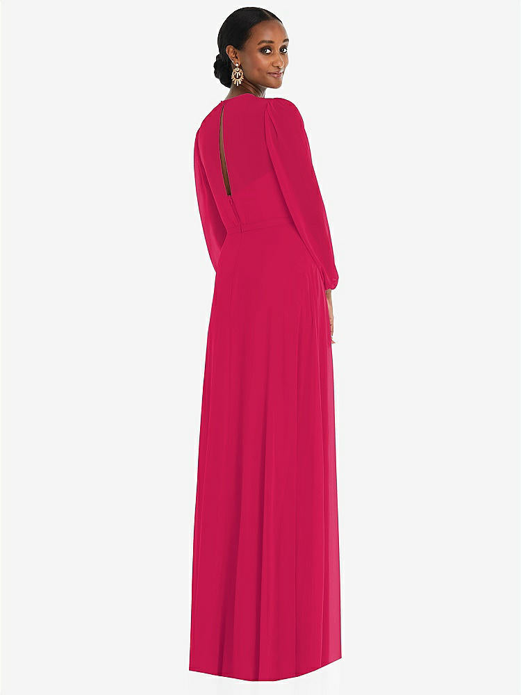 【NEW】【STYLE: 3098】ストラップレス シフォン マキシ ドレス パフ付き スリーブ ブルーソン オーバーレイ 【COLOR: Vivid Pink】【SIZE: 00-30W】