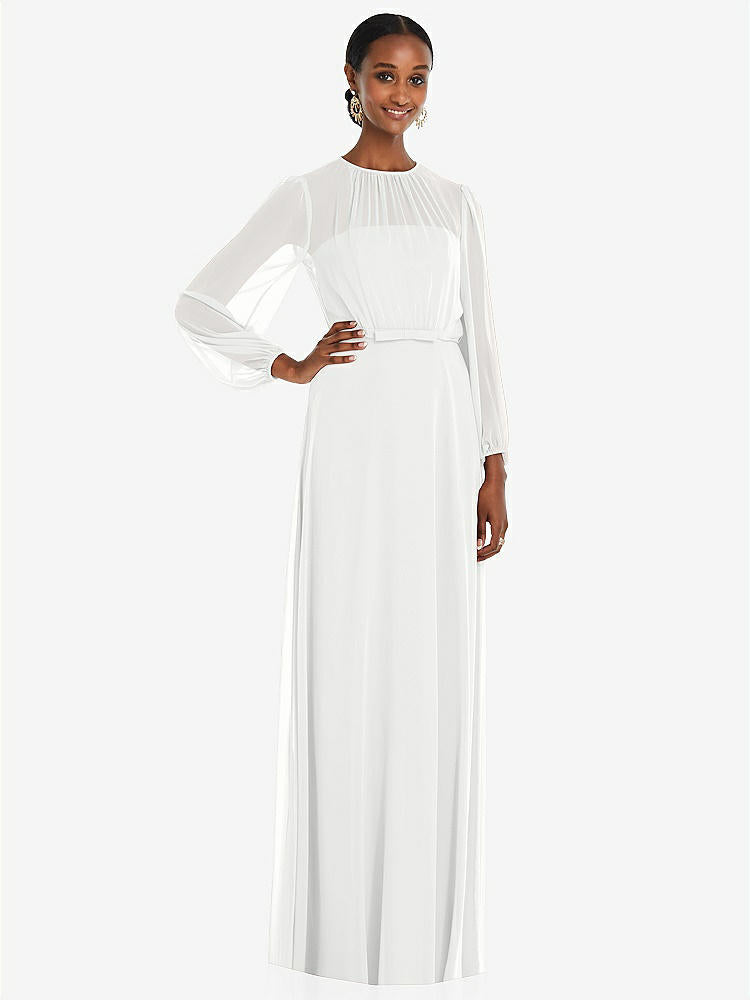 【NEW】【STYLE: 3098】ストラップレス シフォン マキシ ドレス パフ付き スリーブ ブルーソン オーバーレイ 【COLOR: White】【SIZE: 00-30W】