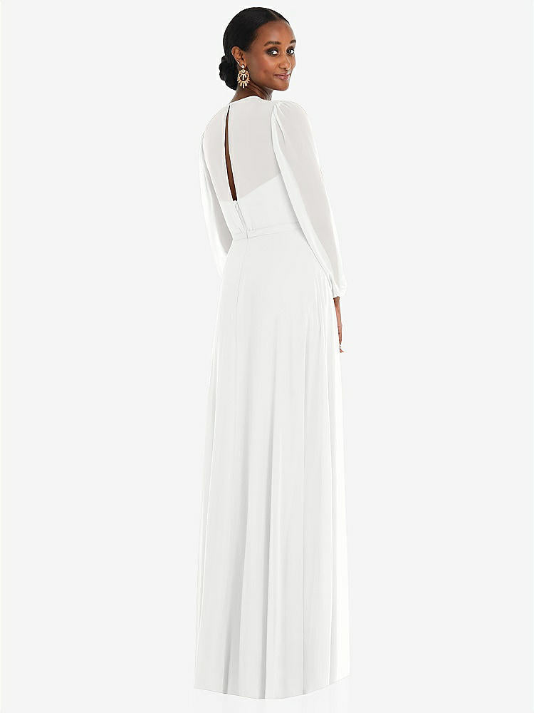【NEW】【STYLE: 3098】ストラップレス シフォン マキシ ドレス パフ付き スリーブ ブルーソン オーバーレイ 【COLOR: White】【SIZE: 00-30W】