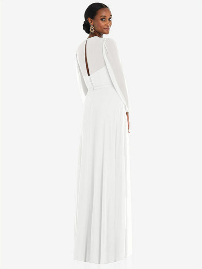 【STYLE: 3098】Strapless Chiffon Maxi Dress with Puff Sleeve Blouson Overlay 【COLOR: White】