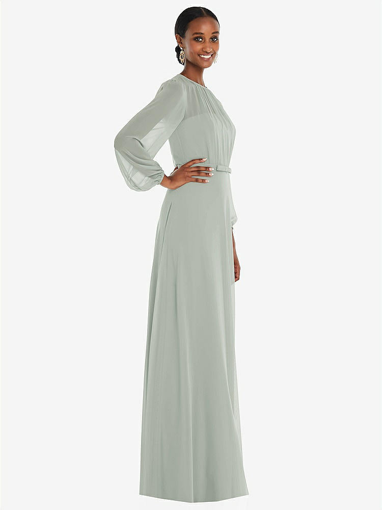 【STYLE: 3098】Strapless Chiffon Maxi Dress with Puff Sleeve Blouson Overlay 【COLOR: Willow Green】