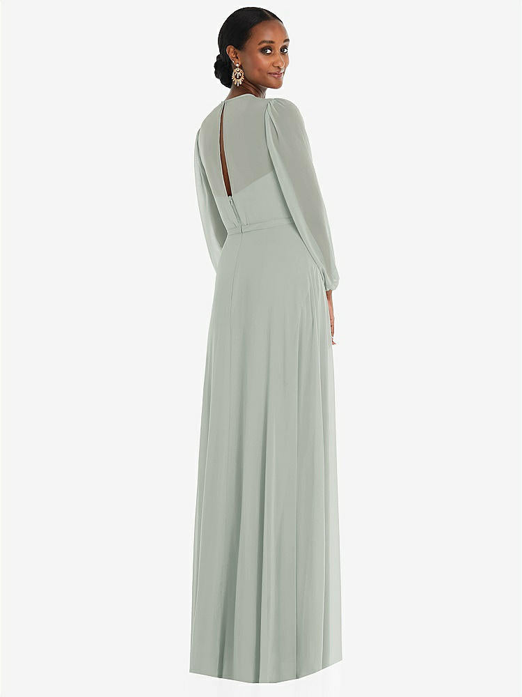 【STYLE: 3098】Strapless Chiffon Maxi Dress with Puff Sleeve Blouson Overlay 【COLOR: Willow Green】