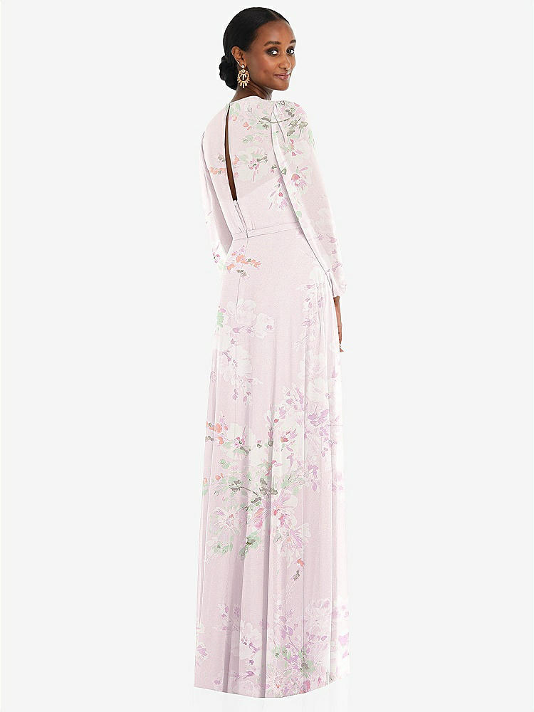 【STYLE: 3098】Strapless Chiffon Maxi Dress with Puff Sleeve Blouson Overlay 【COLOR: Watercolor Print】