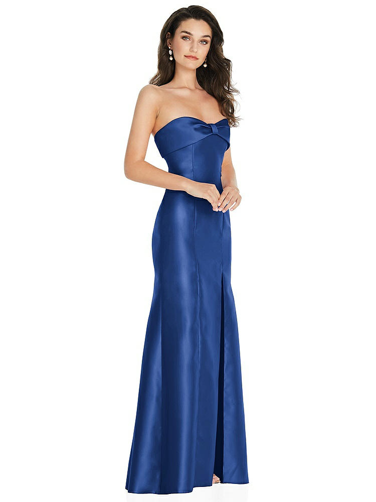 【STYLE: D829】Bow Cuff Strapless Princess Waist Trumpet Gown【COLOR: Classic Blue】