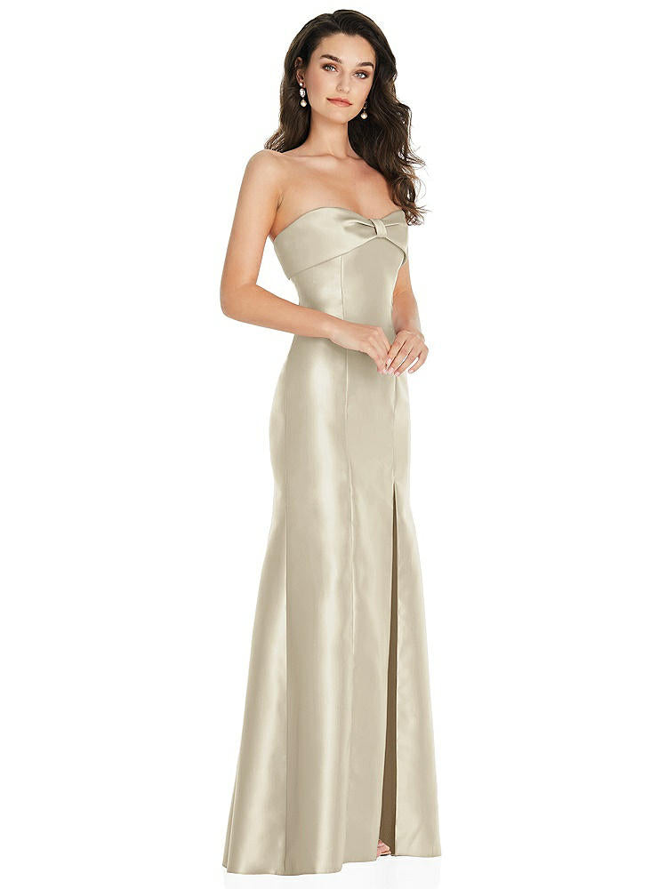 【STYLE: D829】Bow Cuff Strapless Princess Waist Trumpet Gown【COLOR: Champagne】