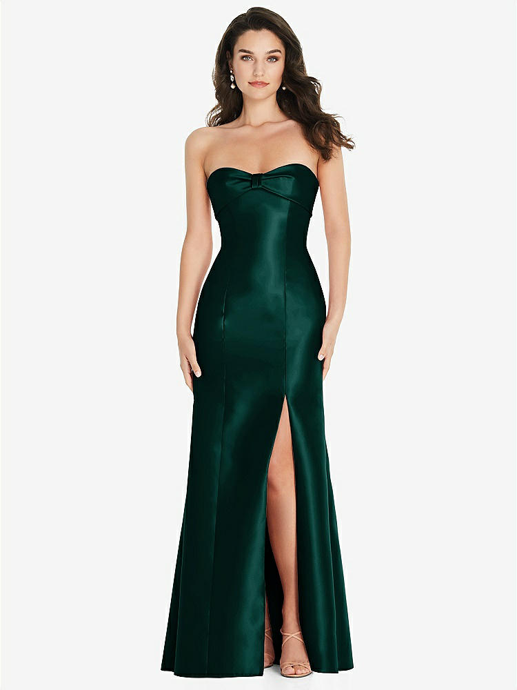 【STYLE: D829】Bow Cuff Strapless Princess Waist Trumpet Gown【COLOR: Evergreen】