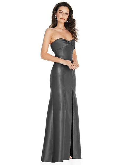【STYLE: D829】Bow Cuff Strapless Princess Waist Trumpet Gown【COLOR: Gunmetal】
