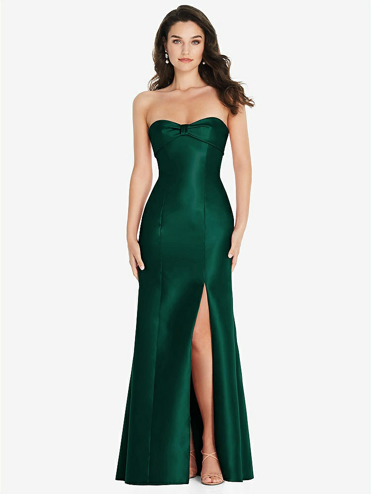 【STYLE: D829】Bow Cuff Strapless Princess Waist Trumpet Gown【COLOR: Hunter Green】