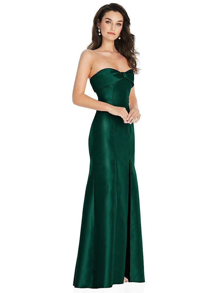 【STYLE: D829】Bow Cuff Strapless Princess Waist Trumpet Gown【COLOR: Hunter Green】