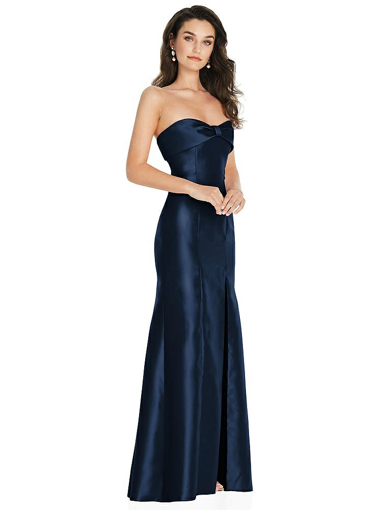 【STYLE: D829】Bow Cuff Strapless Princess Waist Trumpet Gown【COLOR: Midnight Navy】