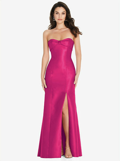 【STYLE: D829】Bow Cuff Strapless Princess Waist Trumpet Gown【COLOR: Think Pink】