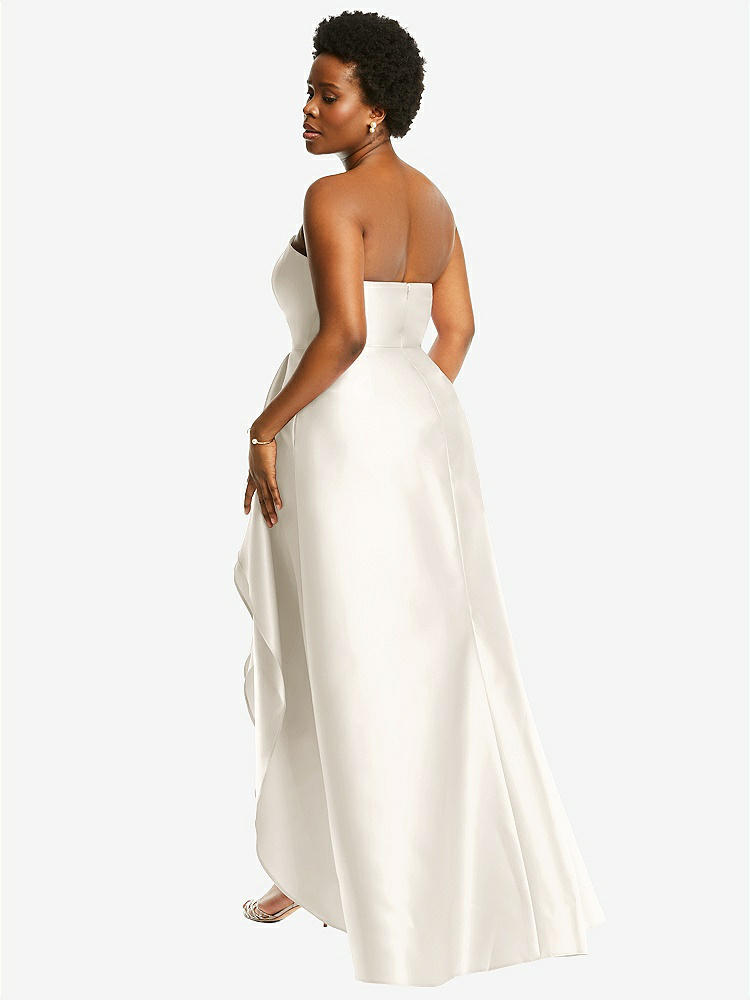 【STYLE: D832】Strapless Satin Gown with Draped Front Slit and Pockets【COLOR: Ivory】
