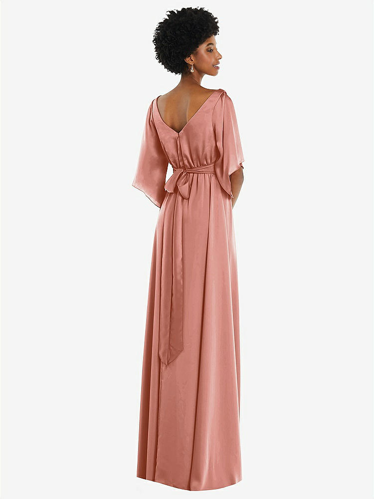 【NEW】【STYLE: 3102】非対称 ベル スリーブ ラップ マキシ ドレス 前面 スリット【COLOR: Desert Rose】【SIZE: 00-30W】